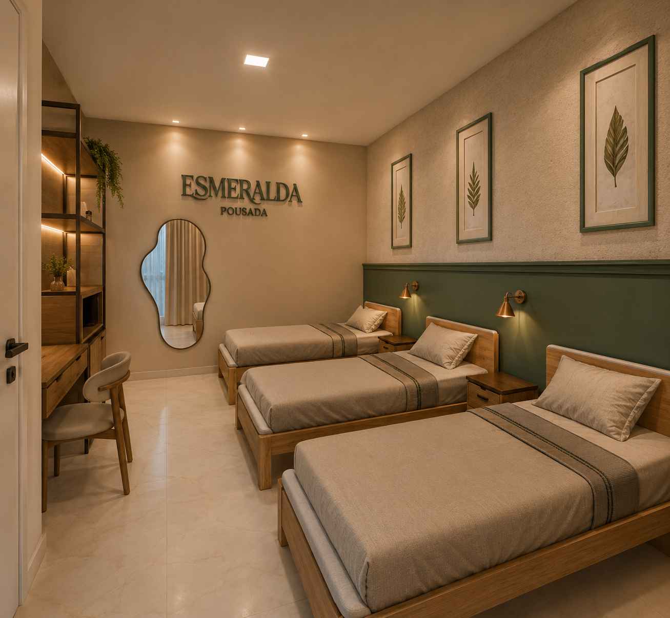 Perspectiva 3D: Quarto com camas individuais
